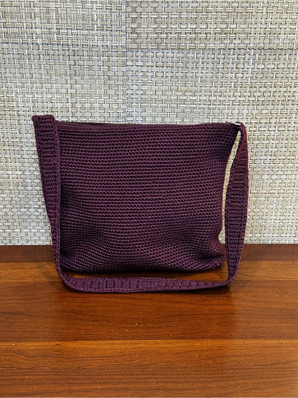 VTG 2000s The Sak x Elliott Lucca Crochet Shoulder Bag Deep Plum Burgundy Knit